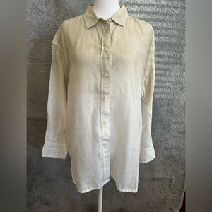 J.Crew Women’s Baird McNutt Irish Linen Shirt Ombré Dip Dye Tan White